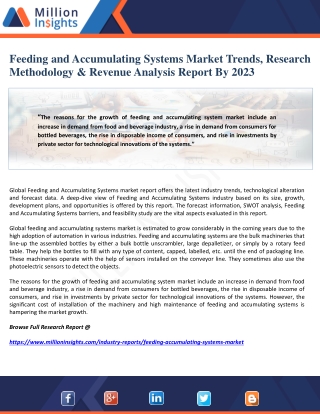 Feeding and Accumulating Systems Market Trends, Research Methodology & Revenue Analysis Report By 2023