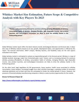 Whiskey Market Size Estimation, Future Scope & Competitive Analysis with Key Players To 2023