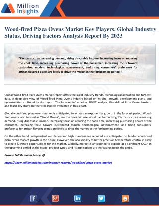 Wood-fired Pizza Ovens Market Key Players, Global Industry Status, Driving Factors Analysis Report By 2023