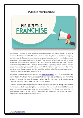 Publicize Your Franchise - Frantastic
