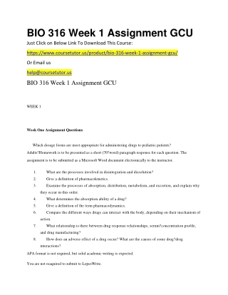 BIO 316 Week 1 Assignment GCU