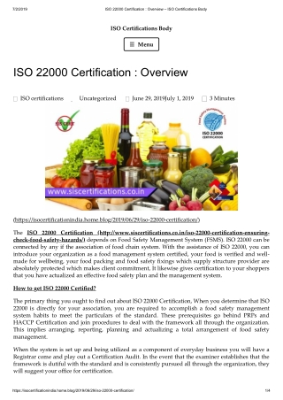 What is requirement and process of ISO 22000 Certification?