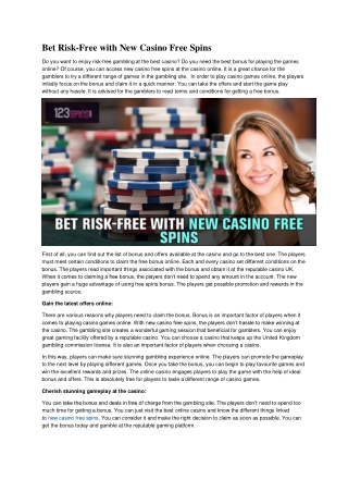 Bet Risk-Free with New Casino Free Spins