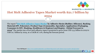 Hot Melt Adhesive Tapes Market worth $21.7 billion by 2024