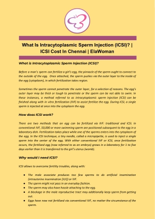 What Is Intracytoplasmic Sperm Injection (ICSI)? | ICSI Cost In Chennai | ElaWoman