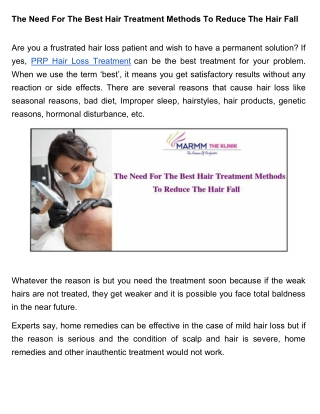 The Need For The Best Hair Treatment Methods To Reduce The Hair Fall