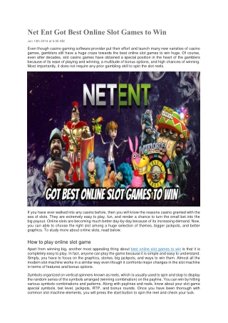 Net Ent Got Best Online Slot Games to Win