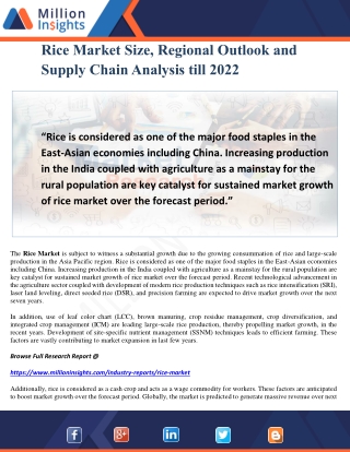 Rice Market Size, Regional Outlook and Supply Chain Analysis till 2022