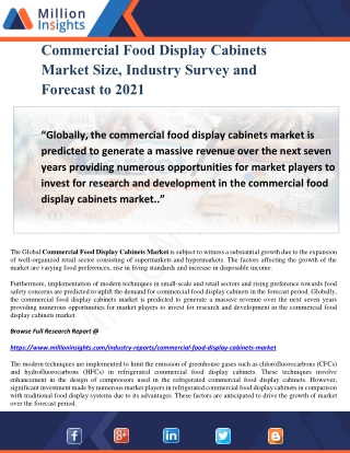 Commercial Food Display Cabinets Market Size, Industry Survey and Forecast to 2021