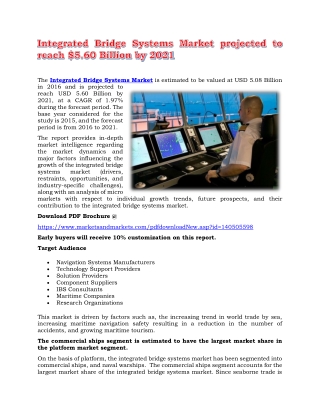 Integrated Bridge Systems Market projected to reach $5.60 Billion by 2021