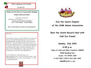 Join the Austin Chapter of the UNM Alumni Association Beat the Austin Record Heat with Cold Ice Cream! Sunday, July 26t