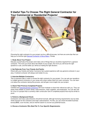 9 Useful Tips To Choose The Right General Contractor for Your Commercial or Residential Projects!