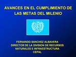 AVANCES EN EL CUMPLIMIENTO DE LAS METAS DEL MILENIO