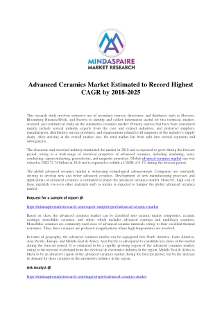 Advanced Ceramics Market Estimated to Record Highest CAGR by 2018-2025