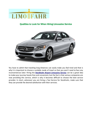 Qualities to Look for When Hiring Limousine Service