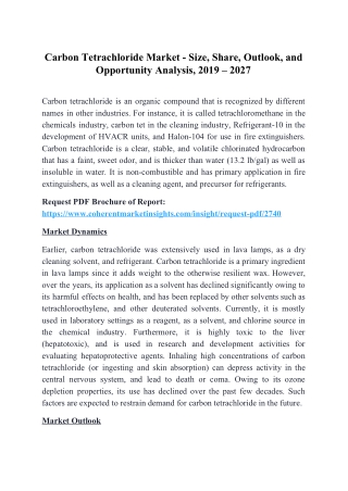 Carbon Tetrachloride Market - Size, Share, Outlook, and Opportunity Analysis, 2019 – 2027