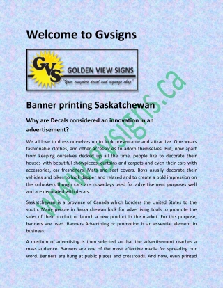 Banner printing Saskatchewan and Decal printing Saskatchewan