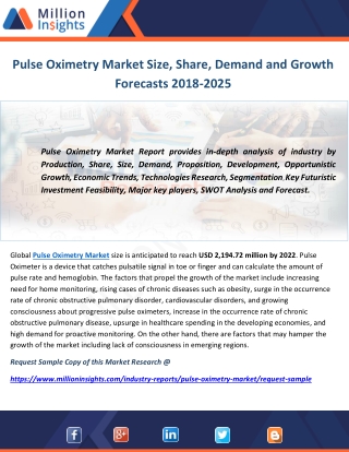 Pulse Oximetry Market Size, Share, Demand and Growth Forecasts 2018-2025