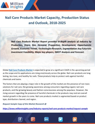 Nail Care Products Market Capacity, Production Status and Outlook, 2018-2025