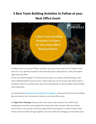 5 Best Team Building Activities to Follow at your Next Office Event