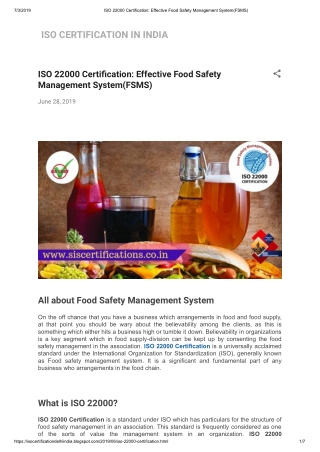 ISO 22000 Certification: Effective Food Safety Management System(FSMS)