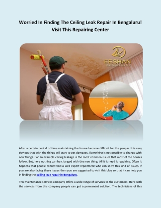 Worried In Finding The Ceiling Leak Repair In Bengaluru! Visit This Repairing Center