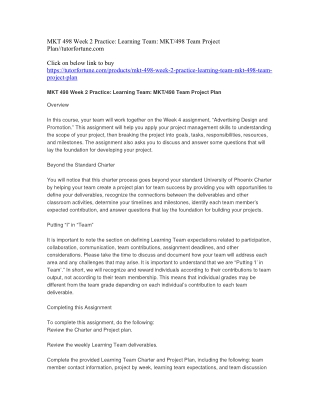 MKT 498 Week 2 Practice: Learning Team: MKT/498 Team Project Plan//tutorfortune.com