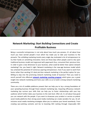 Network Marketing: Start Building Connections and Create Profitable Business