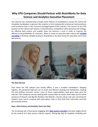 Why CPG Companies Should Partner with BrainWorks for Data Science and Analytics Executive Placement