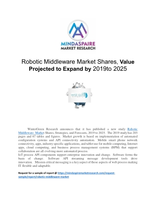 Robotic Middleware Market Shares, Value Projected to Expand by 2019 to 2025