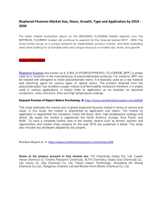 Bisphenol Fluorene Market 2019-2030 : World Consumption and application