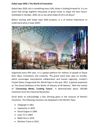 Dubai Expo 2020 – A platform to flaunt your Creativity