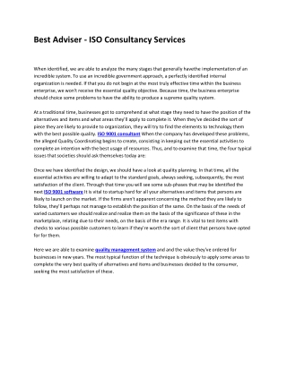 Best Adviser - ISO Consultancy Services