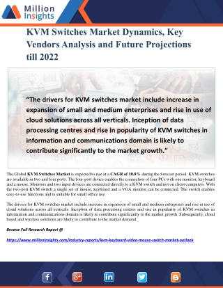 KVM Switches Market Dynamics, Key Vendors Analysis and Future Projections till 2022