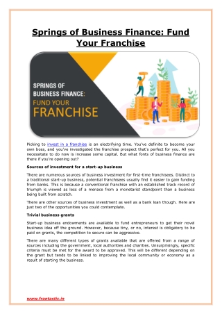 Springs of Business Finance: Fund Your Franchise