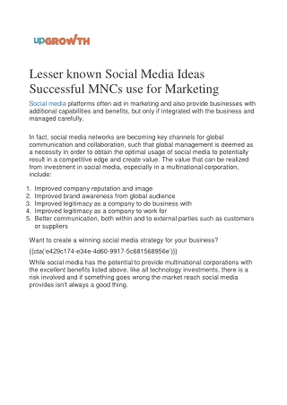 Lesser known Social Media Ideas Successful MNCs use for Marketing
