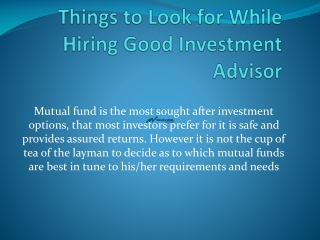 Things to Look for While Hiring Good Investment Advisor