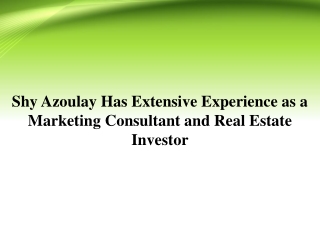 Shy Azoulay Has Extensive Experience as a Marketing Consultant and Real Estate Investor