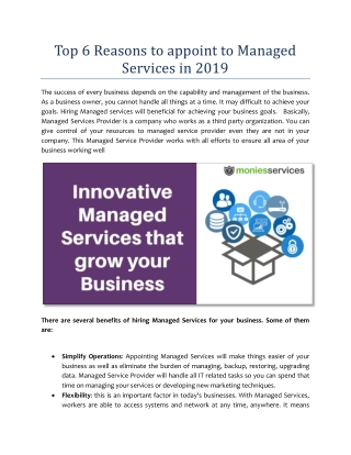 Top 6 Reasons to appoint to Managed Services in 2019