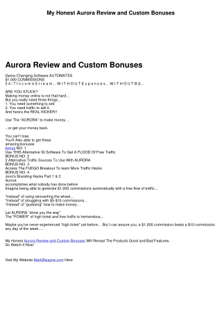 My Honest Aurora Review and Custom Bonuses