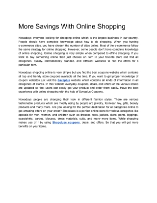 More Savings With Online Shopping