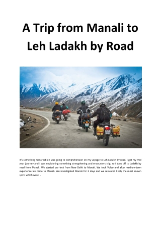 A Trip from Manali to Leh Ladakh by Road