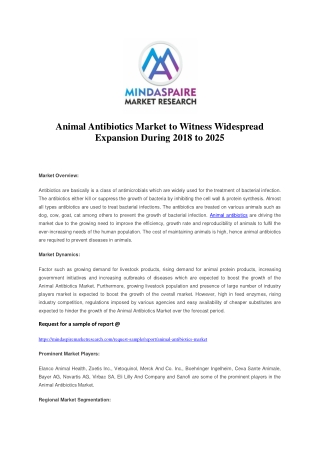 Animal Antibiotics Market to Witness Widespread Expansion During 2018 to 2025