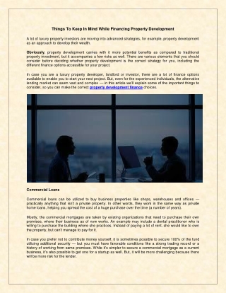 Things To Keep In Mind While Financing Property Development