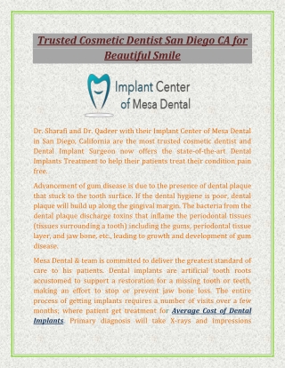 Trusted Cosmetic Dentist San Diego CA for Beautiful Smile