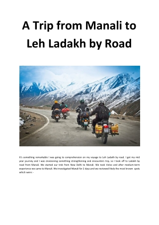 A Trip from Manali to Leh Ladakh by Road