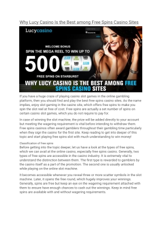 Why Lucy Casino Is the Best among Free Spins Casino Sites