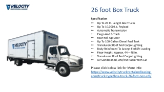 26 foot Box Truck | Box Trucks on Rental & Leasing | Velocity Truck Rental and Truck Leasing