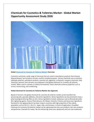 Chemicals for Cosmetics & Toiletries Market Globally Expected to Drive Growth through 2026