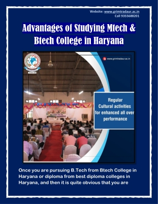 Advantages of Studying Mtech & Btech College in Haryana